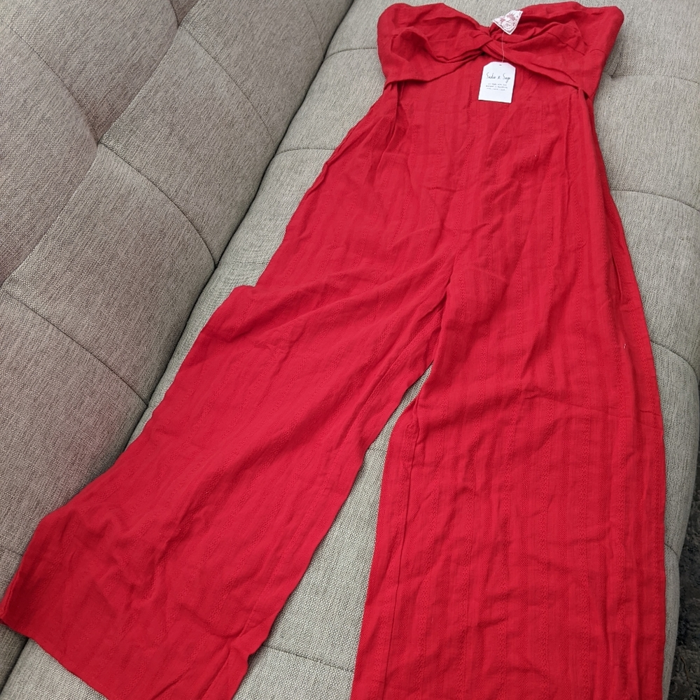 Sadie & Sage - Red bandeau top, wide legged jumpsuit, size Small